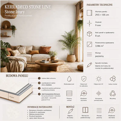Panele ścienne Stone Ivory, 3024820