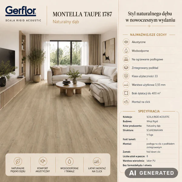 Panele winylowe Montella Taupe 5.5 mm Klasa 33, 61411787 - 3