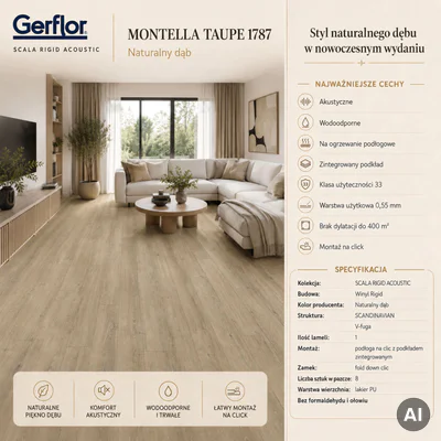 Panele winylowe Montella Taupe Klasa 33 5.5 mm, 61411787