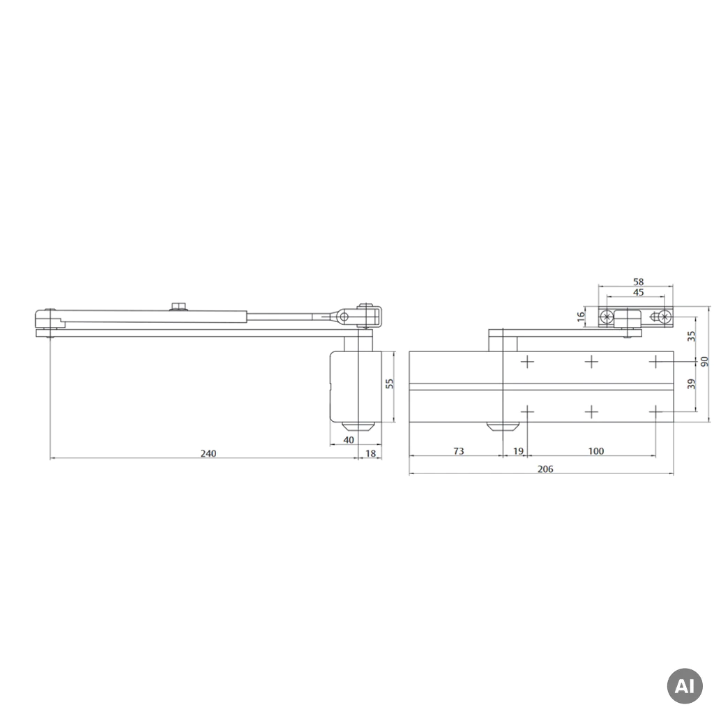 Samozamykacz Assa-Abloy DC140 z ramieniem Srebrny, DC140-DEV1