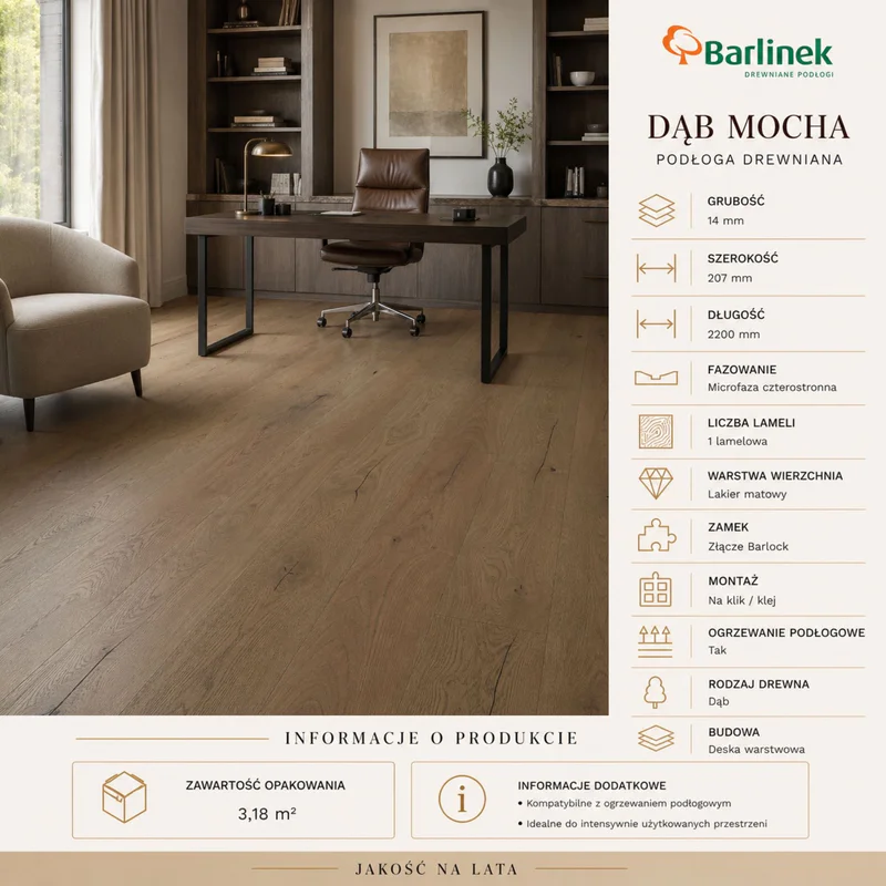 Podłoga drewniana Dąb Mocha 14 mm, BCU-DBE1-L05-P7R-D14207