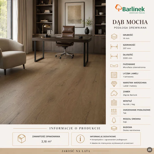Podłoga drewniana Dąb Mocha 14 mm, BCU-DBE1-L05-P7R-D14207
