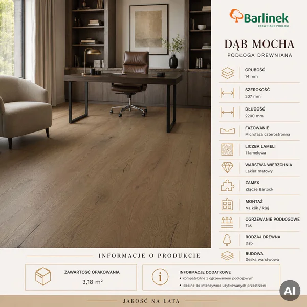 Podłoga drewniana Dąb Mocha 14 mm, BCU-DBE1-L05-P7R-D14207