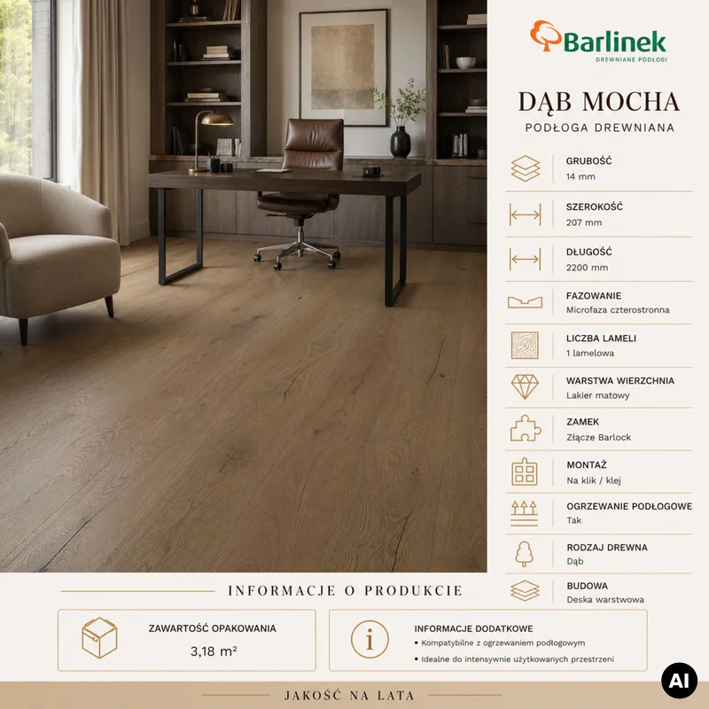 Podłoga drewniana Dąb Mocha 14 mm, BCU-DBE1-L05-P7R-D14207