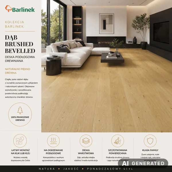 Podłoga drewniana Dąb Brushed Bevelled Naturalny 14 mm, BC
