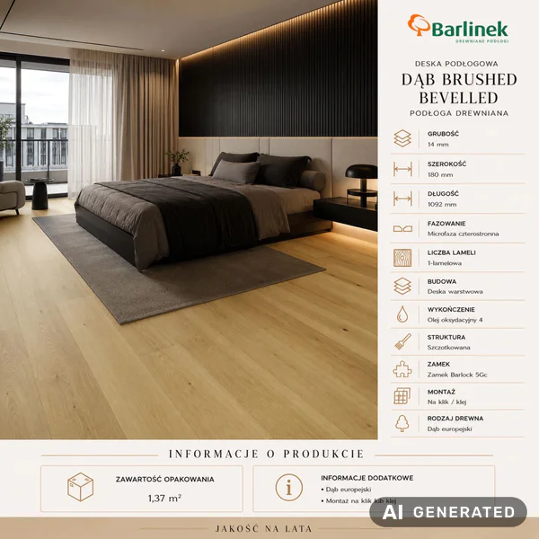 Podłoga drewniana Dąb Brushed Bevelled Naturalny 14 mm, BC