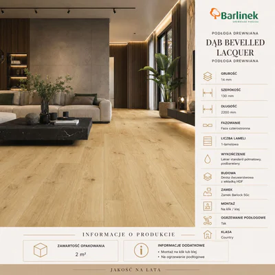 Podłoga drewniana Dąb Bevelled Lacquer 14 mm, BC8-DBE1-LAK-XBF-D14130-U