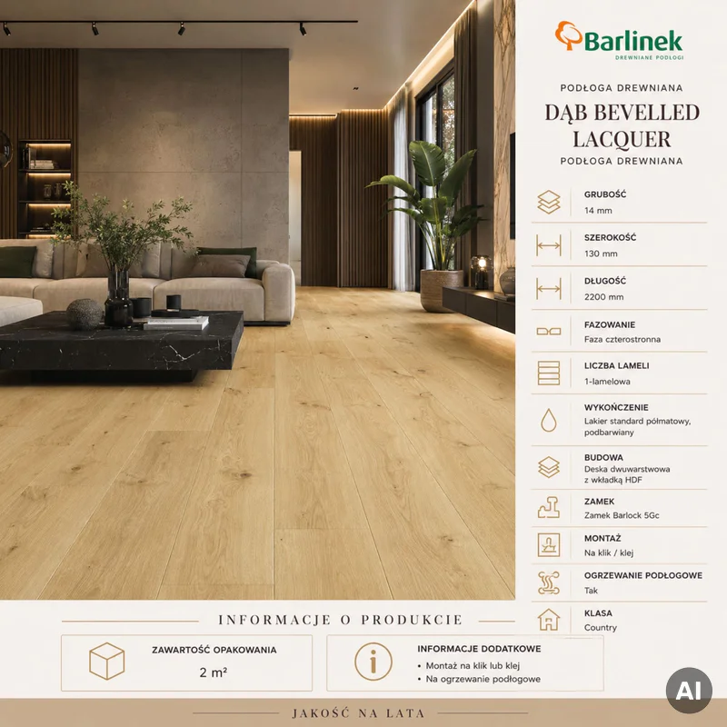 Podłoga drewniana Dąb Bevelled Lacquer 14 mm, BC8-DBE1-LAK