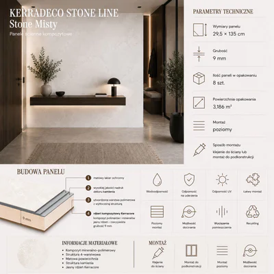Panele ścienne Stone Misty, 3024818