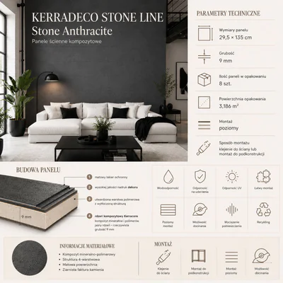 Panele ścienne Stone Anthracite, 3021809